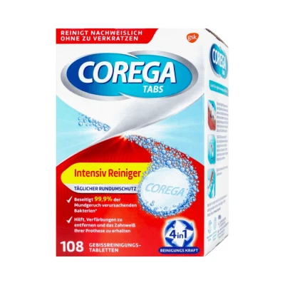 Immagine di Corega Detergente intensivo in ABS per protesi rimovibili/terzi denti, 1 x 108 pastiglie la pulizia dei denti