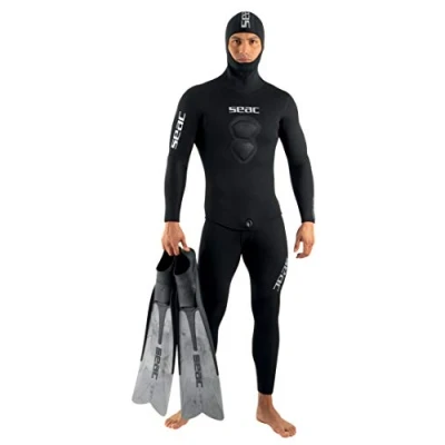 Immagine di Seac Royal, muta in neoprene da 5 mm per apnea e pesca subacquea, salopette giacca con cappuccio