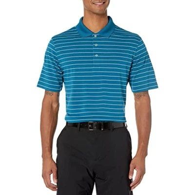 Immagine di Amazon Essentials Polo Ad Asciugatura Rapida vestibilità Regolare Uomo, Foglia di tè Bianco Righe, L