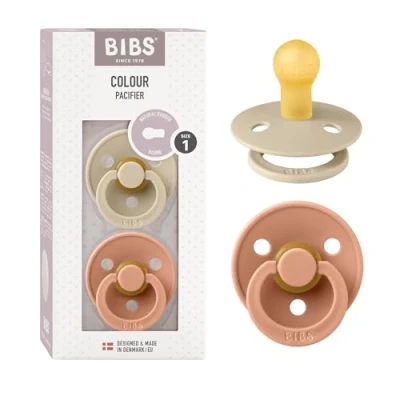 Immagine di BIBS Colour Ciuccio confezione da 2 pezzi. Privo di BPA, Tettarella tonda. Lattice gomma naturale, Misura 1 (0 6 mesi), Vanilla/Peach