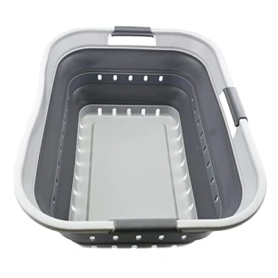 Immagine di SAMMART cesto portabiancheria pieghevole in plastica, 42 l, pieghevole, contenitore pop up, organizer portatile, salvaspazio (1, grigio/grigio scuro)