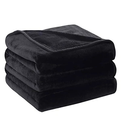 Immagine di HOZY Plaid coperta in pile, 150 x 200 cm, colore: Nero morbido e caldo, 350 gsm, per letto divano flanella, reversibile double face