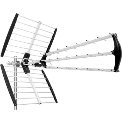 Immagine di ANFEL 18db Antenna TV tripla Digitale Terrestre UHF 21 48 esterno, con filtro 5G LTE, per Ricezione il segnale DVB T/T2, Frequenze 470 694Mhz, Lunghezza 105cm, Nero