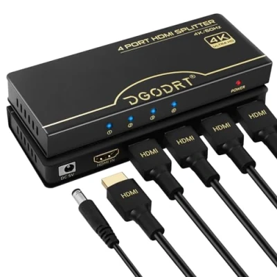Immagine di DGODRT splitter HDMI 4 porte 4K 60Hz 1x4, 1 in out, supporto 4K@60Hz, 3D 1080P HDCP HDR Dol by Atmos Scaler EDID