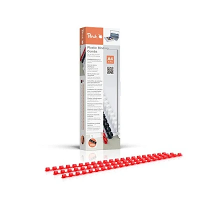 Immagine di Peach PB406 03 Dorsi in plastica, formato A4, 6 mm, 25 fogli, 100 pezzi, colore: rosso