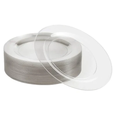 Immagine di Matana 25 Piatti Eleganti in Plastica Rigida Trasparente con Glitter Argento, 26cm Resistenti e Riutilizzabili Matrimoni, Compleanni, Natale, Barbecue, Feste
