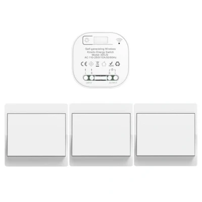 Immagine di Cerhot Set di ricevitori interruttori della luce senza fili autoalimentati, telecomando per interruttore da parete, illuminazione a LED interni ed esterni, batteria (EU 3 x 1