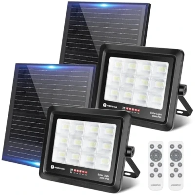 Immagine di Aigostar Faretto LED Esterno con Pannello Solare 200W, Luce Bianca 6500k. Telecomando, IP65. Faro Regola la Luminosità è Funzione Timer,2 pcs