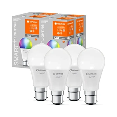 Immagine di LEDVANCE Lampada LED intelligente con tecnologia WiFi, B22d, dimmerabile, colore della luce modificabile(2700 6500K), colori RGB modificabili, sostituzione per 60W, SMART+ Classic, confezione da 4