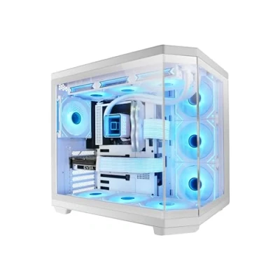 Immagine di Mars Gaming MC 3TCORE, Custom ATX, Tripla Finestra Vetro Temperato Rimovibile, Doppia Fotocamera, Backplane Compatibile con Connettore Inverso Semitower, Supporto Raffreddamento Liquido, Bianco
