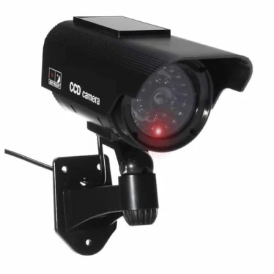 Immagine di JUSTOP Telecamera CCTV fittizia per esterni/interni impermeabile con luce LED di realtà solare o alimentata a batteria nera