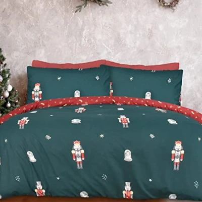 Immagine di Sleepdown Set di biancheria da letto reversibile con copripiumino natalizio federe, morbido, facile pulire, matrimoniale (200 x 200 cm), 5056557512638