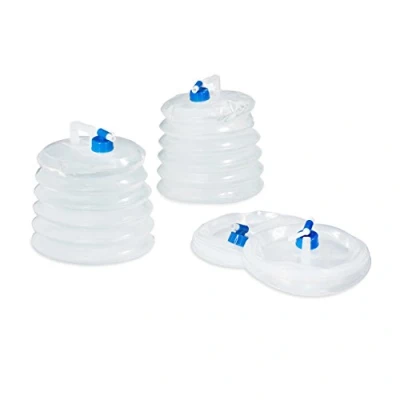 Immagine di Relaxdays Tanica Pieghevole,Set 4 Contenitori con Rubinetto,Coperchio, Manico,BPA free, 10 Litri, Trasparente Blu