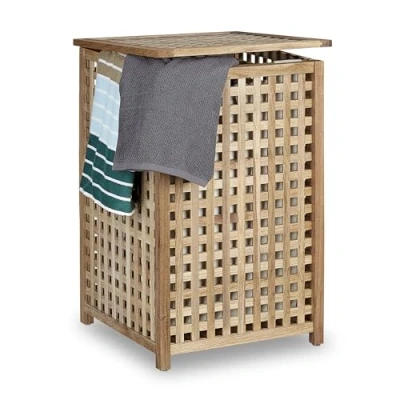 Immagine di Relaxdays Cesto Portabiancheria, Contenitore Legno, 75L, HLP: 67,5x45,7x45,7 cm, Sacco Porta Biancheria, Colore Naturale, Marrone, 45.7x45.7x67.5 cm