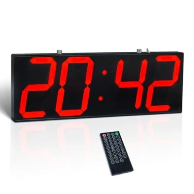 Immagine di CHKOSDA orologio da parete digitale con display su entrambi i lati, ampio timer, temperatura, allarme e datario, numeri chiari luminosi (rosso