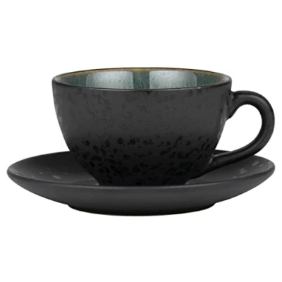 Immagine di BITZ Tazza da caffè con piattino, in gres porcellanato, altezza 6 cm, nero/verde