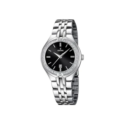 Immagine di Festina F16867/2 orologio al quarzo da donna, con quadrante nero analogico e cinturino in acciaio inox color argento.