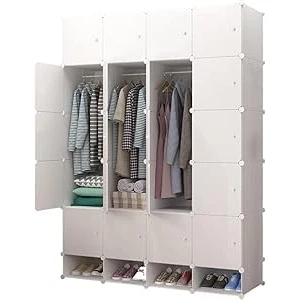 Immagine di MAGIC SELECT Armadio Modulare, Scaffalatura Organizzatore Modulare per Abiti la Casa, Ripiano Portaoggetti Camera da Letto, 20 Moduli, 2 Barre, 192x140 cm, Bianco