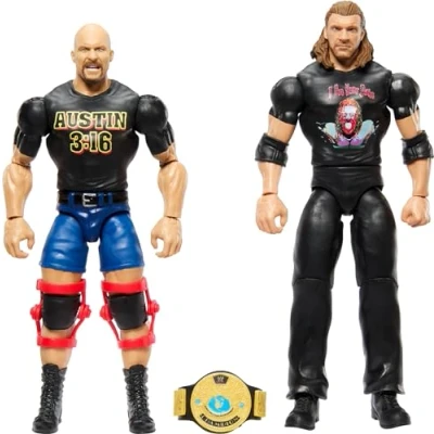 Immagine di Mattel WWE Championship Showdown Confezione da 2 action figure e accessori, serie #15 Stone Cold Steve Austin vs Triple H, set collezione, 15,2 cm