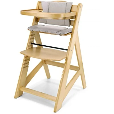 Immagine di Moby System Seggiolone in Legno per Bambini, Altezza Regolabile, con Vassoio e Cuscino, Cintura di Sicurezza a 3 Punti, Massello, Colore: Ontano