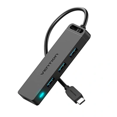 Immagine di VENTION Hub USB C, 4 in 1 C Ethernet Hub, Type a Porta Multipla 3.0 Sdoppiatore USB, Adattatore per MacBook Pro, XPS, Laptop (0,15m)