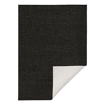 Immagine di Bougari Miami Tappeto reversibile a trama piatta, 80 x 350 cm, 100% polipropilene, facile da pulire, resistente ai raggi UV e all&#039;umidità, adatto per riscaldamento pavimento, colore: Nero/Crema
