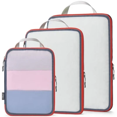 Immagine di Cipway Organizer Valigia,Cubi da Imballaggio a Compressione, Design Rete, Salvaspazio Borse Viaggio Set Sacchi Sottovuoto Vestiti per Zaini o Bagagli Mano (Blu,3 Pezzi)