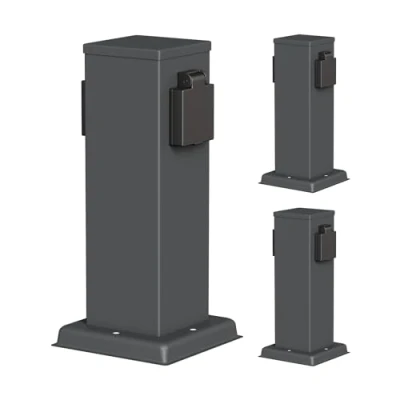 Immagine di ledscom.de 3 prese da giardino a colonna POLLY per esterni, IP44, 2 vie, acciaio inox, antracite, angolari, 27 cm