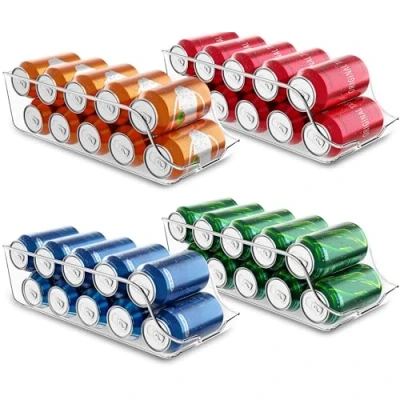 Immagine di KICHLY Porta lattine frigorifero (4 confezioni) Impilabile e salvaspazio Organizzatore per di soda dispensa, frigorifero, congelatore ripostiglio (trasparente)