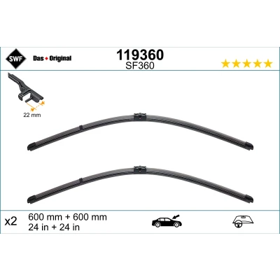 Immagine di Spazzola tergi Swf Visioflex 119360 anteriore Senza telaio VOLKSWAGEN: Transporter 5 Bus, Multivan (7HM,