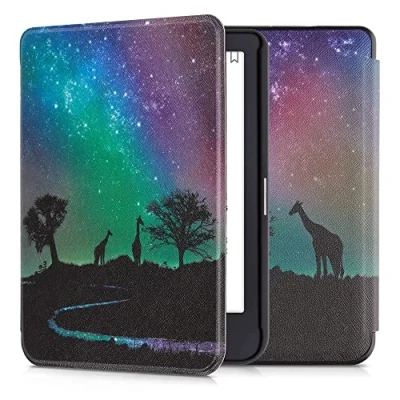 Immagine di kwmobile Custodia eReader Compatibile con Tolino Shine 3 Cover eBook Reader Flip Case nero/blu scuro/fucsia Night Safari