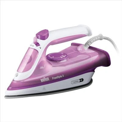 Immagine di Braun FreeStyle 3 FI3124PU, Ferro da Stiro con 5 Anni di Assistenza, Tecnologia FreeGlide 3D, 170g/min, Piastra SuperCeramic, Auto Spegnimento, Serbatoio 270ml, 2400W, Viola