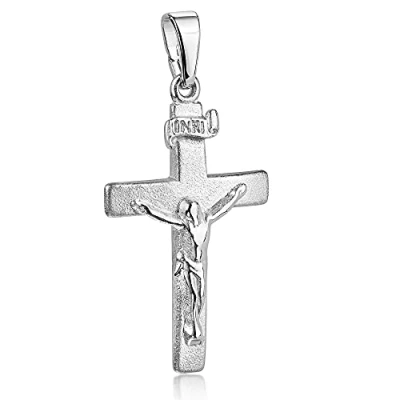 Immagine di MATERIA Ciondolo a forma di Croce da uomo e donna in argento 925 con Gesù INRI, opaco rodiato disponibile anche collana Argento, colore: senza catena., cod. #KA 9