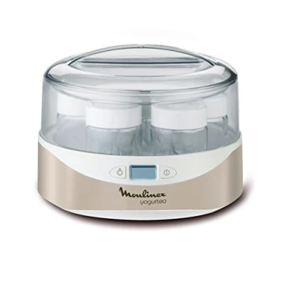 Immagine di Moulinex YG231E Yogurteo, Macchina per lo Yogurt in Argento Premium con 7 Vasetti da 160 ml Ciascuno, Timer Digitale, Arresto Automatico e Coperchio Display