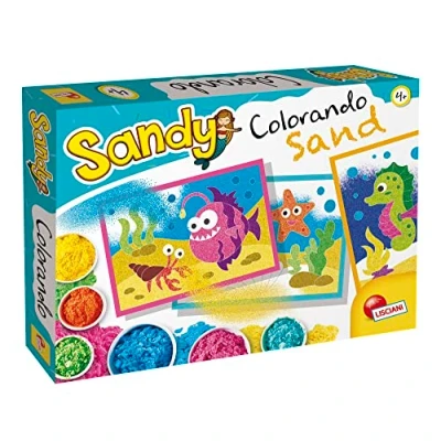 Immagine di LISCIANI Sandy Colorando, Fogli Adesivi Disegnati, Sabbia Colorata, Contenitore con Beccuccio, Multicolore, 97494