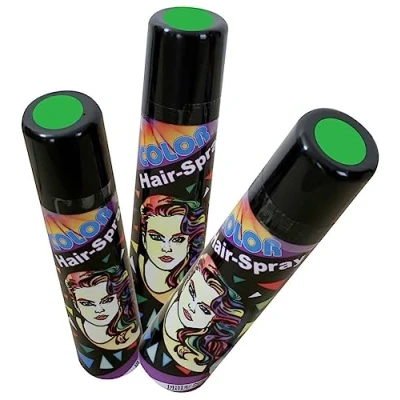Immagine di Confezione risparmio da 3 pezzi: spray per capelli verde, lattine 100 ml, colorato carnevale, Halloween e feste