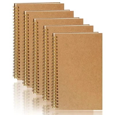 Immagine di PALUDO 5 Pezzi Blocco Note A5 Quaderni a Spirale Quadretti, Quaderno Appunti in Copertina Carta Kraft 100 Pagine/50 Fogli, Taccuino Schizzi Set per Scuola Viaggio Ufficio