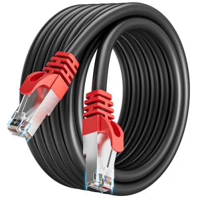 Immagine di Cavo Ethernet 3 Metri, Cat 7 Lan Metri Schermato RJ45 di Rete Alta Velocità 10Gbps Interno Internet 3mt SFTP Gigabit Nero Patch per Switch Router Modem