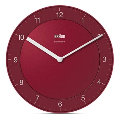 Immagine di BRAUN Funkwanduhr/Design Objekt/Design Klassiker/präzises Funkuhrwerk/einfach abzulesendes Zifferblatt/mattes Gehäuse/Durchmesser 20 cm/Farbe: Rot/Modell BC06R DCF