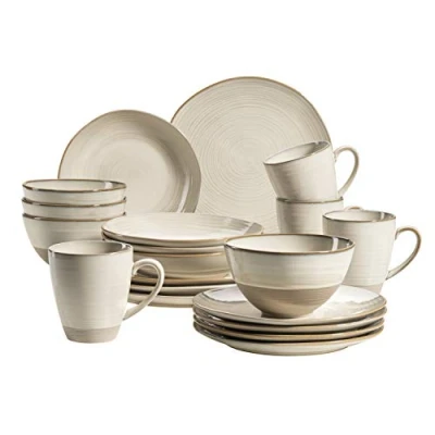Immagine di MÄSER Serie Nottingham Set di stoviglie Vintage per 4 Persone, Servizio Combinato da 20 Pezzi con Forme arrotondate Irregolari in Look retrò, Gres porcellanato, Beige