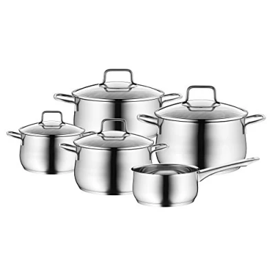 Immagine di WMF Mattea Set di 5 pentole in Acciaio Inox Cromargan lucidato, con Coperchio Vetro, a induzione, Non rivestite