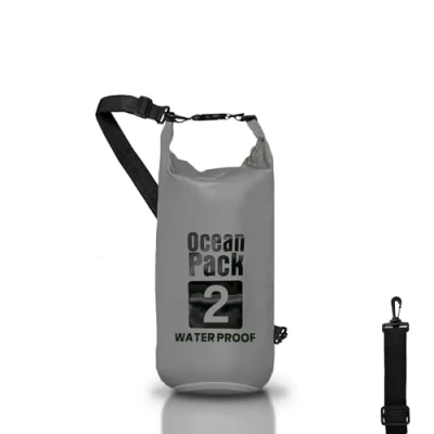 Immagine di Dry Bag, Borsa Sacca Zaino impermeabile Waterproof, chiusura a rotolo e tracolla, custodia per cellulare marsupio Mare Barca Pesca Rafting Spiaggia Sport Acquatici (Grey, 2l)