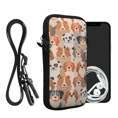 Immagine di kwmobile Custodia in Neoprene con Zip per Smartphone Portacellulare a Tracolla Porta Cellulare da Collo Universale Cover Borsa Telefono Cani