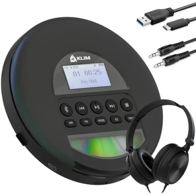 Immagine di KLIM Nomad Lettore CD portatile Batteria a Lunga Durata Include Auricolari Compatibile con R, RW, MP3 SD, Radio FM, Bluetooth Ideale per Auto Hi Fi Nuovo 2024