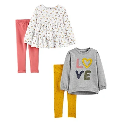 Immagine di Simple Joys by Carter&#039;s 4 Piece Long Sleeve Shirts And Pants Playwear Set Pantaloni, Bianco Floreale/Giallo Pois/Grigio Amore/Rosa, Anni Bambine e Ragazze
