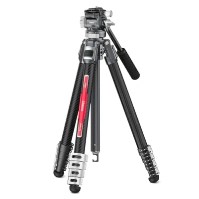 Immagine di 55.91&quot; Treppiede Video Fibra Carbonio, ULANZI TTO9 VideoGo TravelTripod con Testa Fluida 360 Pan&amp; 50/+60 Tilt Pan, da viaggio Acra QR e impugnatura a cacciavite, Carico Max 44.09lb