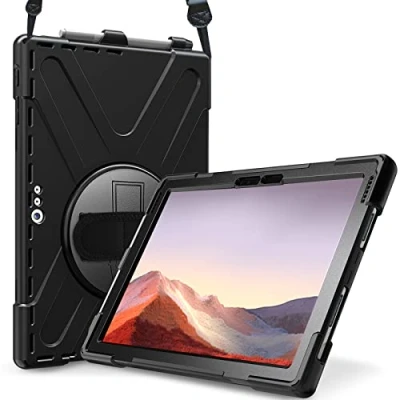 Immagine di ProCase Rugged Custodia per Microsoft Surface Pro 7 Plus/Pro 7/Pro 6/Pro 5 Gen/Pro 2017/Pro 4, Protettiva Antiurto con Tracolla e Maniglia Rotante 4 6 Nero