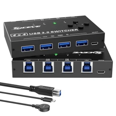 Immagine di USB 3.0 switch 4 PC, YOUTINGHDAV in out 3.0, selettore per PC e tastiera, mouse, stampante, scanner, con telecomando cablato cavi B