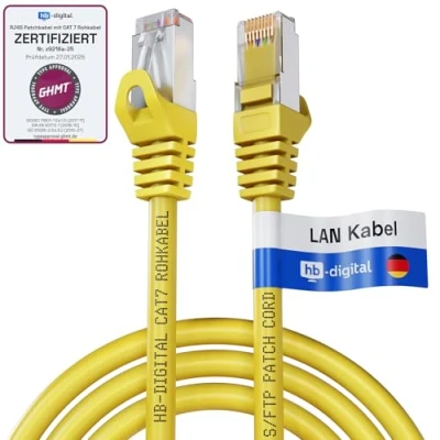 Immagine di HB Digital 3m Cavo Ethernet CAT 7 LAN S/FTP PiMF LSZH AWG26 Rete con Connettori RJ45 6A 10 Gbits/600 MHz Ideale per Patch Panel Server PC Laptop Smart TV DSL Giallo