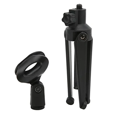 Immagine di Mini Supporto per Microfono, Treppiede Microfono da Tavolo con Clip Pieghevole Regolabile, Conferenze, Trasmissioni in Diretta